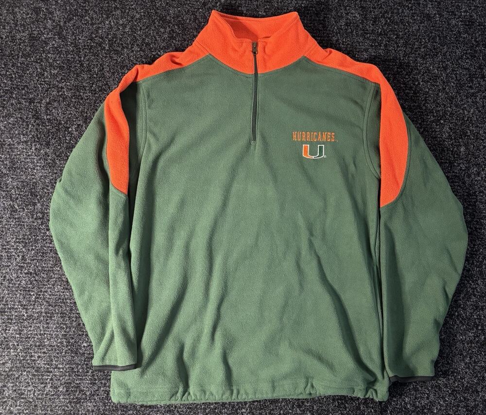 Pro Edge Miami Hurricanes Men’s M Green/Orange 1/4 Zip Fleece Mock Neck